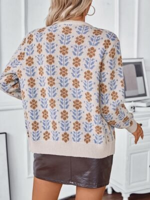 Casual Regular Graphic Print Open Front Long Sleeve Knitted Top - Image 2
