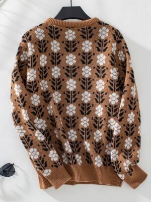 Casual Regular Graphic Print Open Front Long Sleeve Knitted Top - Image 5