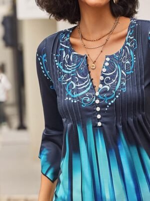 Casual Regular Graphic Round Neck 3/4 Length Sleeve Top - Image 3