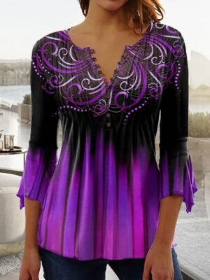 Casual Regular Graphic Round Neck 3/4 Length Sleeve Top - Image 5