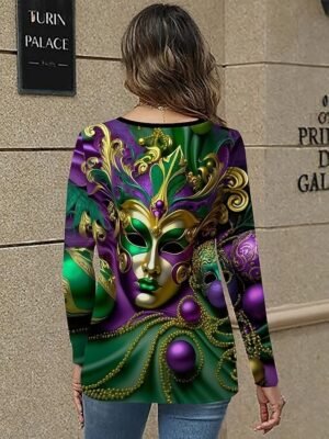 Casual Regular Graphic V Neck Long Sleeve Top - Image 3