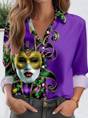Casual Regular Graphic V Neck Long Sleeve Top - Image 5