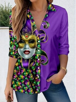 Casual Regular Graphic V Neck Long Sleeve Top - Image 7