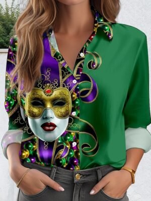 Casual Regular Graphic V Neck Long Sleeve Top - Image 8