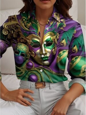 Casual Regular Graphic V Neck Long Sleeve Top - Image 9