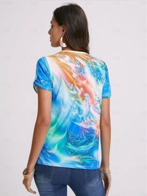 Casual Regular Graphic V Neck Short Sleeve Henley Top - Image 3