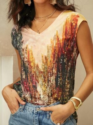 Casual Regular Graphic V Neck Sleeveless Tank Top - Image 3