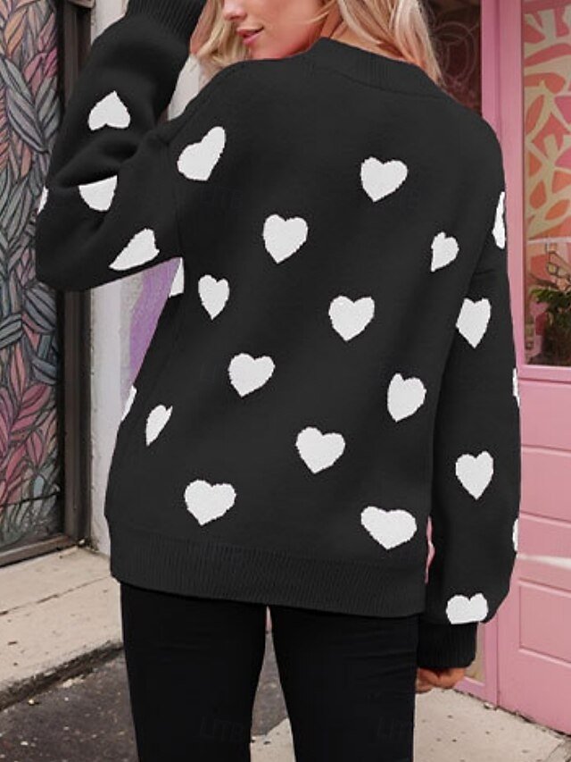 Casual Regular Heart Crew Neck Long Sleeve Regular Sweater - Image 2