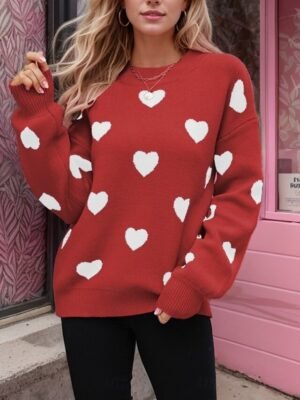 Casual Regular Heart Crew Neck Long Sleeve Regular Sweater - Image 3