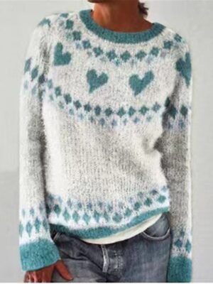 Casual Regular Heart Crew Neck Long Sleeve Knitted Jumper - Image 3
