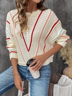 Casual Regular Hole Crew Neck Long Sleeve Regular Sweater - Image 1