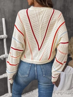 Casual Regular Hole Crew Neck Long Sleeve Regular Sweater - Image 2