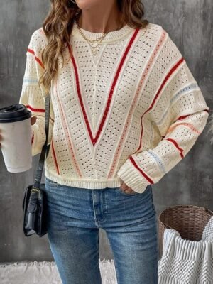 Casual Regular Hole Crew Neck Long Sleeve Regular Sweater - Image 4