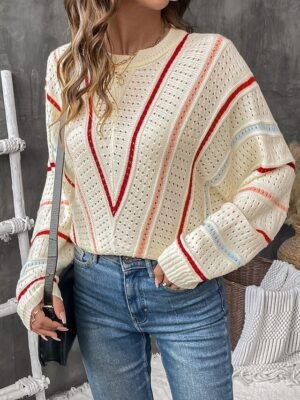 Casual Regular Hole Crew Neck Long Sleeve Regular Sweater - Image 5
