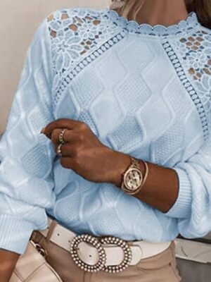 Casual Regular Lace Turtleneck Long Sleeve Regular Top - Image 1