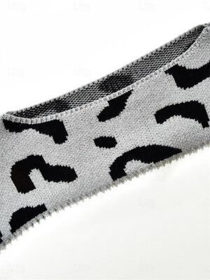 Casual Regular Leopard Striped V Neck Long Sleeve Knit Jumper - Image 5