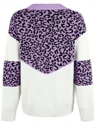 Casual Regular Leopard V Neck Knitted Long Sleeve Sweater - Image 7