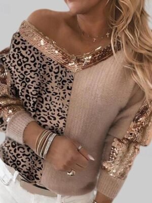 Casual Regular Leopard V Neck Long Sleeve Knitted Jumper - Image 4
