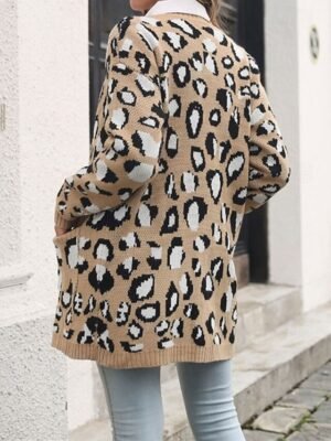 Casual Regular Leopard V Neck Long Sleeve Long Cardigan - Image 5