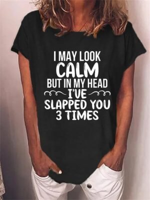 Casual Regular Letter Round Neck Short Sleeve Top - Image 2