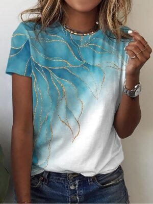 Casual Regular Marble Print Round Neck Short Sleeve T-Shirt - Image 1