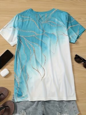 Casual Regular Marble Print Round Neck Short Sleeve T-Shirt - Image 6