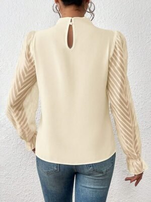 Casual Regular Mesh Turtleneck Long Sleeve Top - Image 10