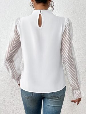 Casual Regular Mesh Turtleneck Long Sleeve Top - Image 15