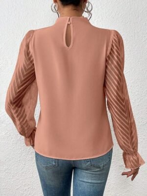 Casual Regular Mesh Turtleneck Long Sleeve Top - Image 20