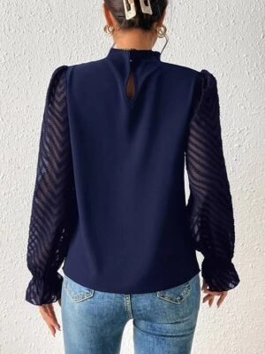 Casual Regular Mesh Turtleneck Long Sleeve Top - Image 25