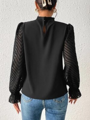 Casual Regular Mesh Turtleneck Long Sleeve Top - Image 5
