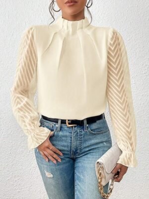 Casual Regular Mesh Turtleneck Long Sleeve Top - Image 6