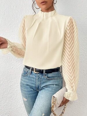 Casual Regular Mesh Turtleneck Long Sleeve Top - Image 8