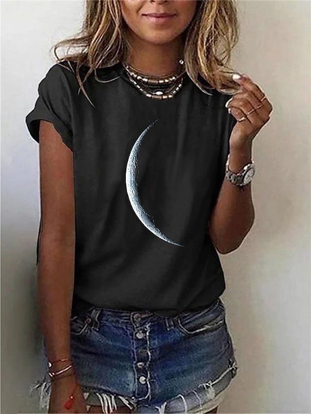 Casual Regular Moon Round Neck Short Sleeve Top - Image 1