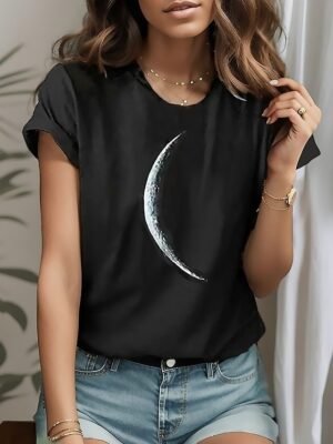Casual Regular Moon Round Neck Short Sleeve Top - Image 2