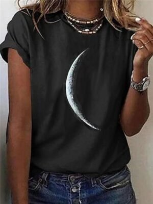Casual Regular Moon Round Neck Short Sleeve Top - Image 4