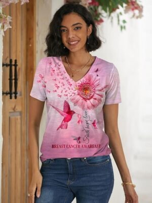 Casual Regular Neon Abstract V Neck Short Sleeve Top - Image 11