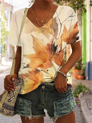 Casual Regular Neon Abstract V Neck Short Sleeve Top - Image 6