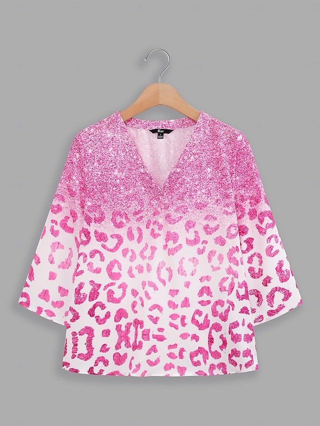 Casual Regular Neon Bright Print V Neck 3/4 Sleeve Blouse - Image 2