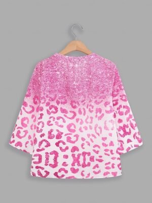 Casual Regular Neon Bright Print V Neck 3/4 Sleeve Blouse - Image 3