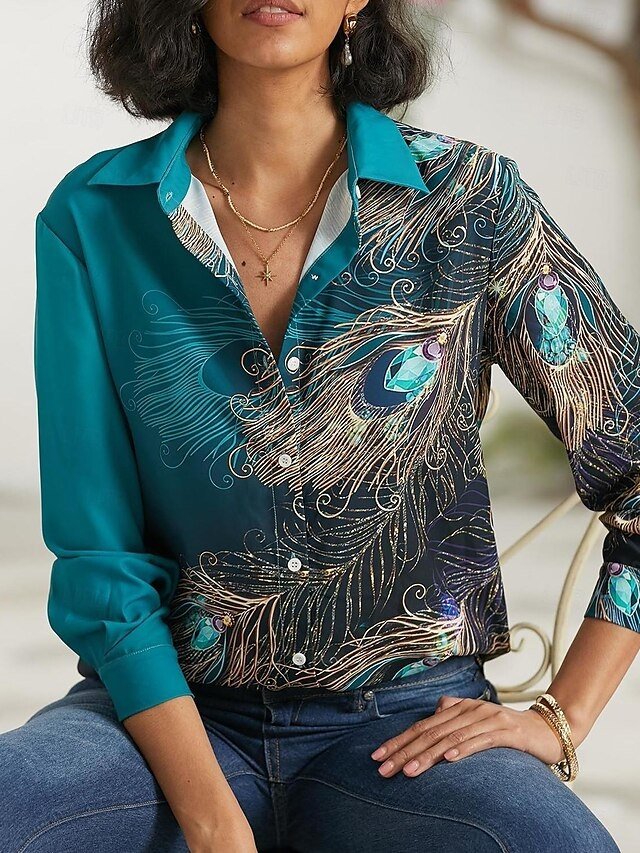 Casual Regular Neon Print Shirt Collar Long Sleeve Blouse - Image 2