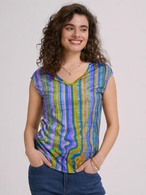 Casual Regular Neon Striped V Neck Sleeveless Top - Image 5