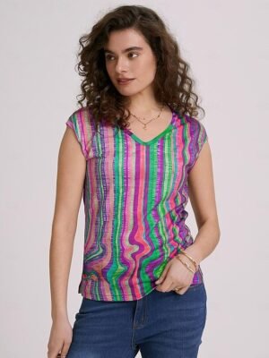 Casual Regular Neon Striped V Neck Sleeveless Top - Image 6