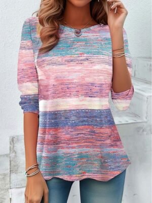 Casual Regular Ombre Crew Neck Long Sleeve Top - Image 1
