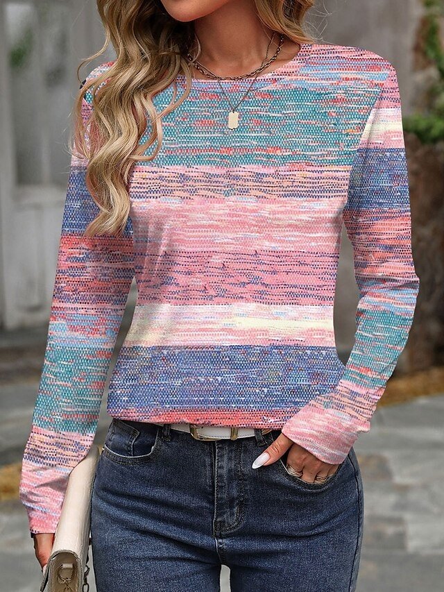 Casual Regular Ombre Crew Neck Long Sleeve Top - Image 2