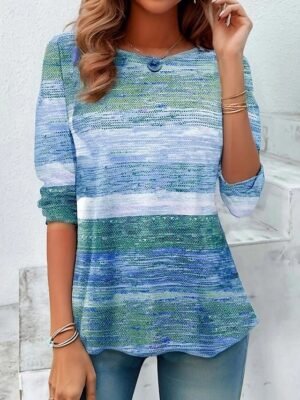 Casual Regular Ombre Crew Neck Long Sleeve Top - Image 5
