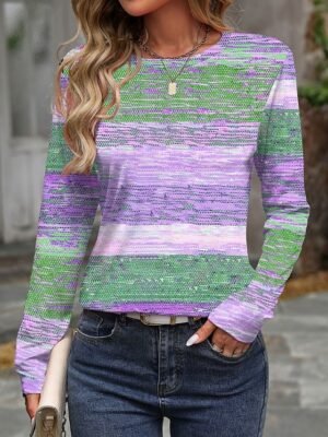 Casual Regular Ombre Crew Neck Long Sleeve Top - Image 6