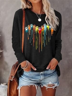 Casual Regular Ombre Heart Crew Neck Long Sleeve Top - Image 1