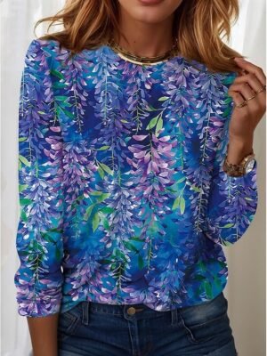 Casual Regular Ombre Round Neck Long Sleeve Top - Image 1