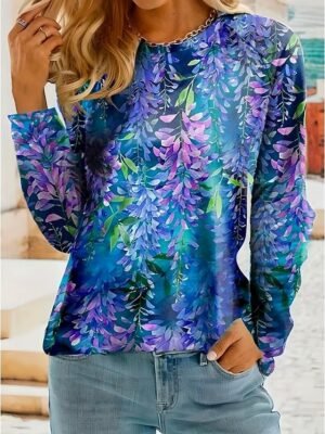 Casual Regular Ombre Round Neck Long Sleeve Top - Image 2
